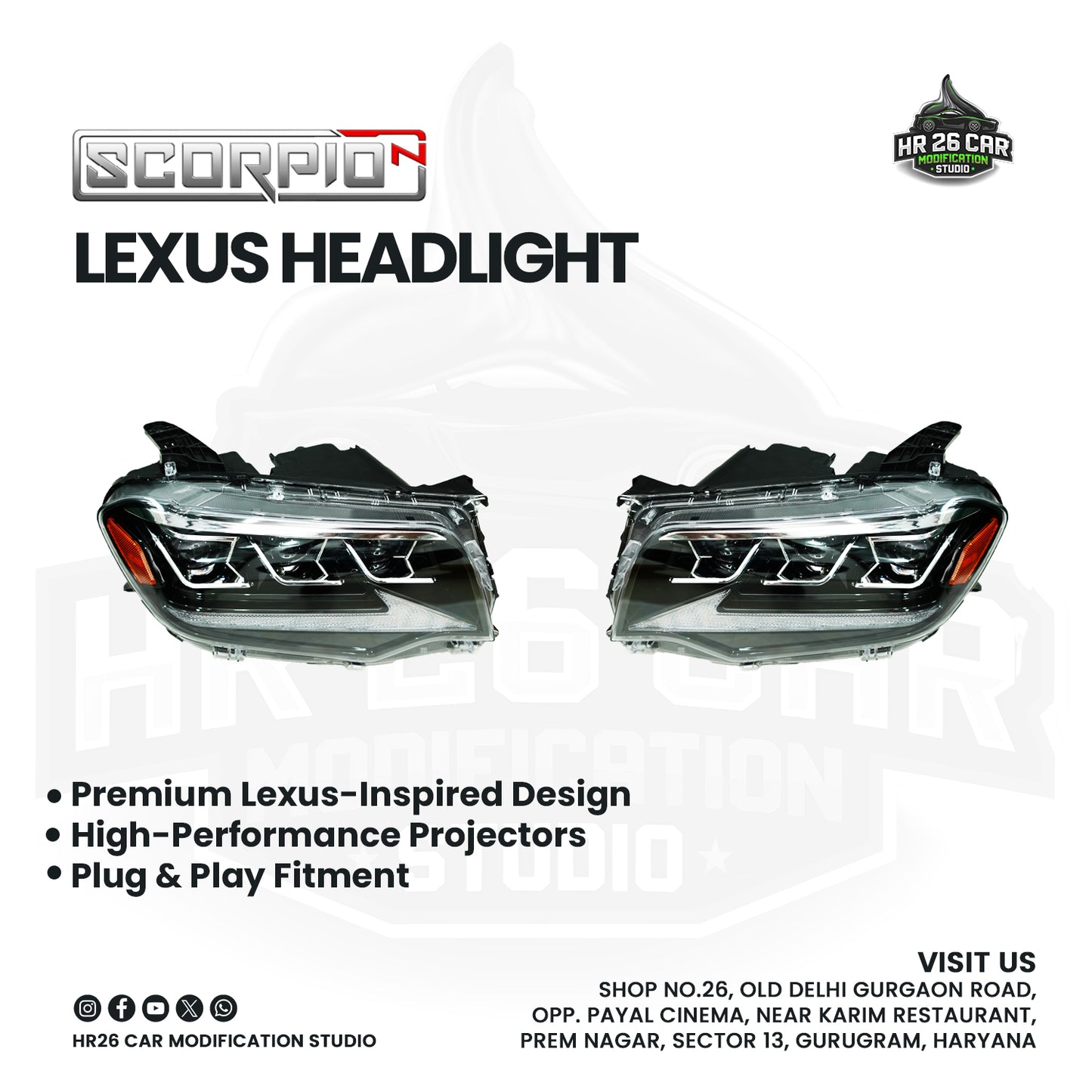 Lexus-Inspired Headlights for Mahindra Scorpio N | LED Projector | Plug & Play Fitment